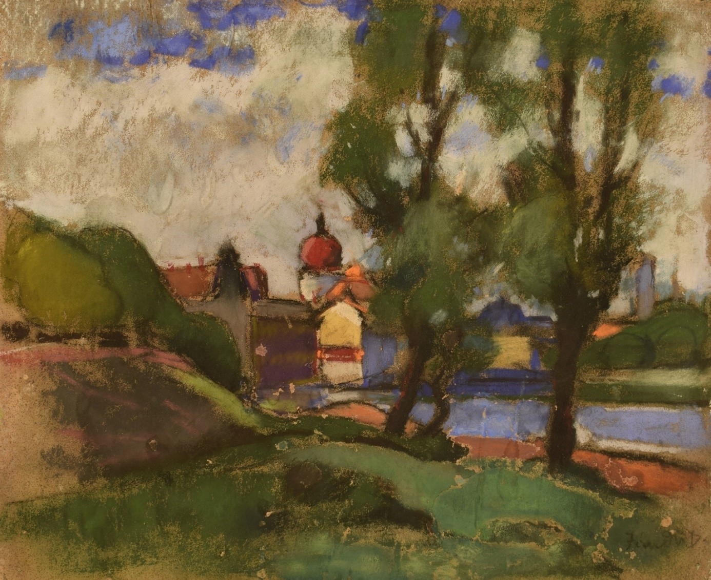 Jándi Dávid (1893-1944) Landscape with Church