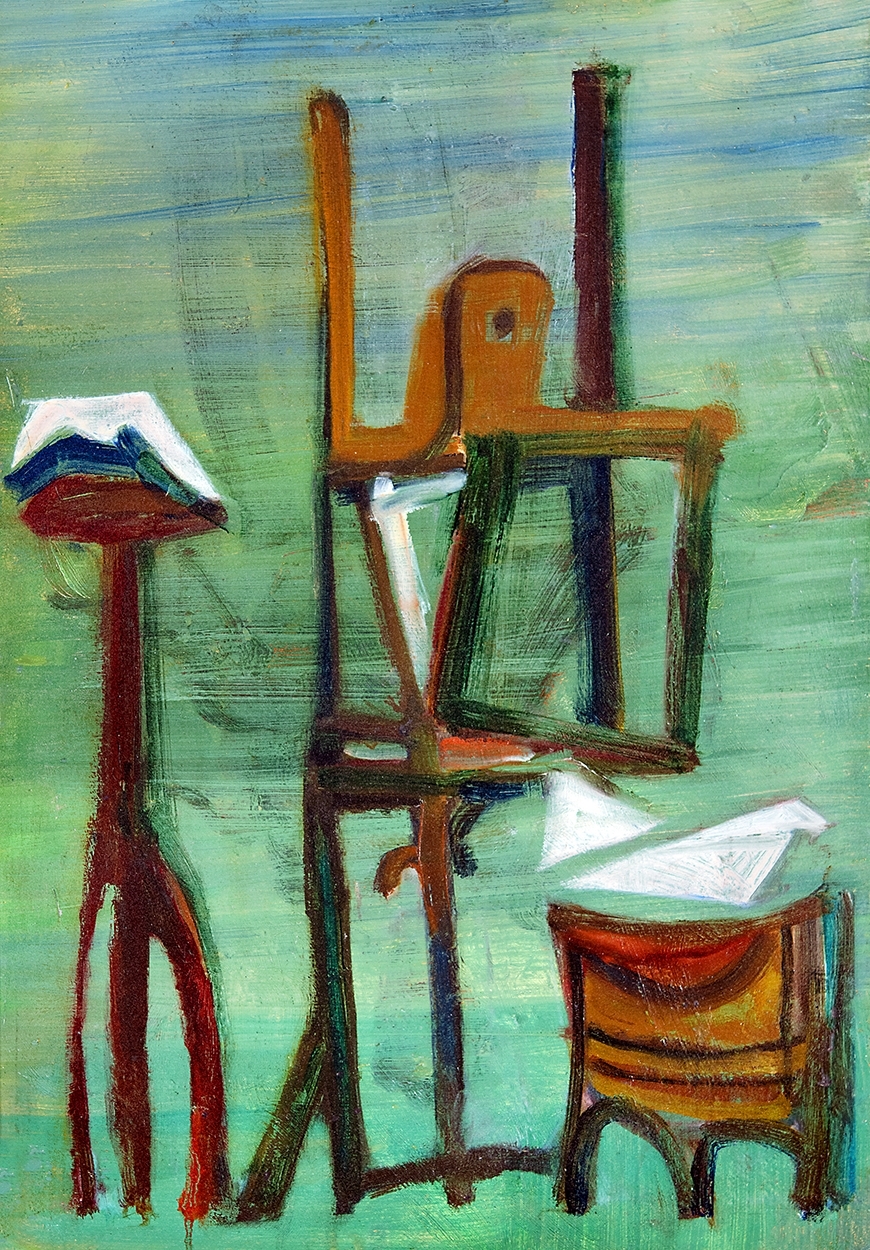 Vajda Júlia (1913-1982) Zöld műterem festőállvánnyal, 1945-46