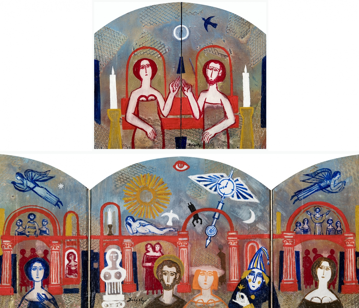 Drégely László (1932-1990) Triptych with Clown, 1983