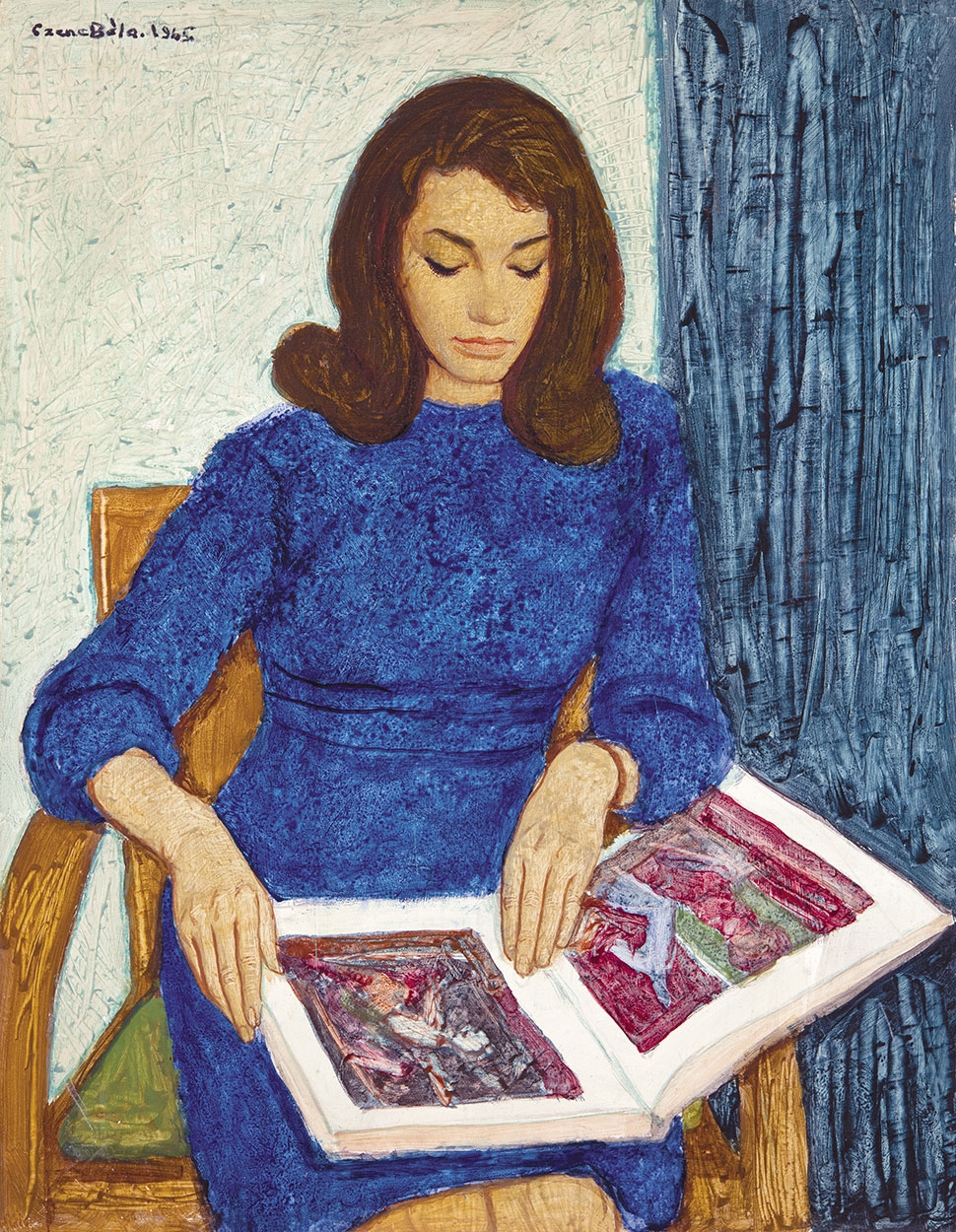 Czene Béla (1911-1999) Girl in a Blue Dress, 1965