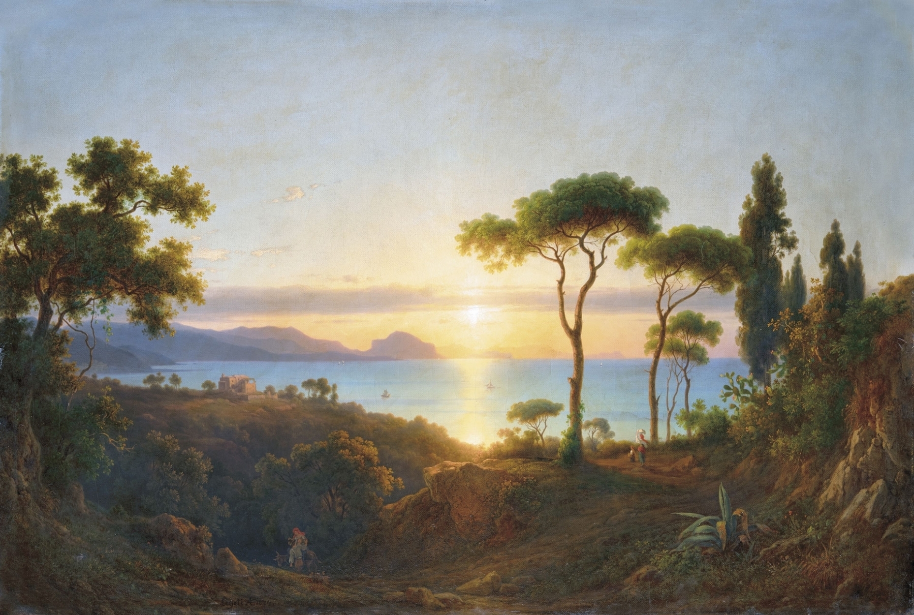 Ligeti Antal (1823-1890) Itáliai naplemente (Délolaszországi tengerpart), 1874