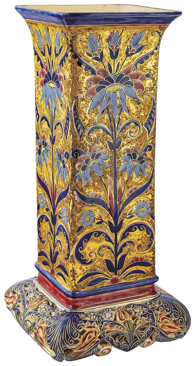 Zsolnay Vase with square neck and Tracery decor, Zsolnay, around 1880