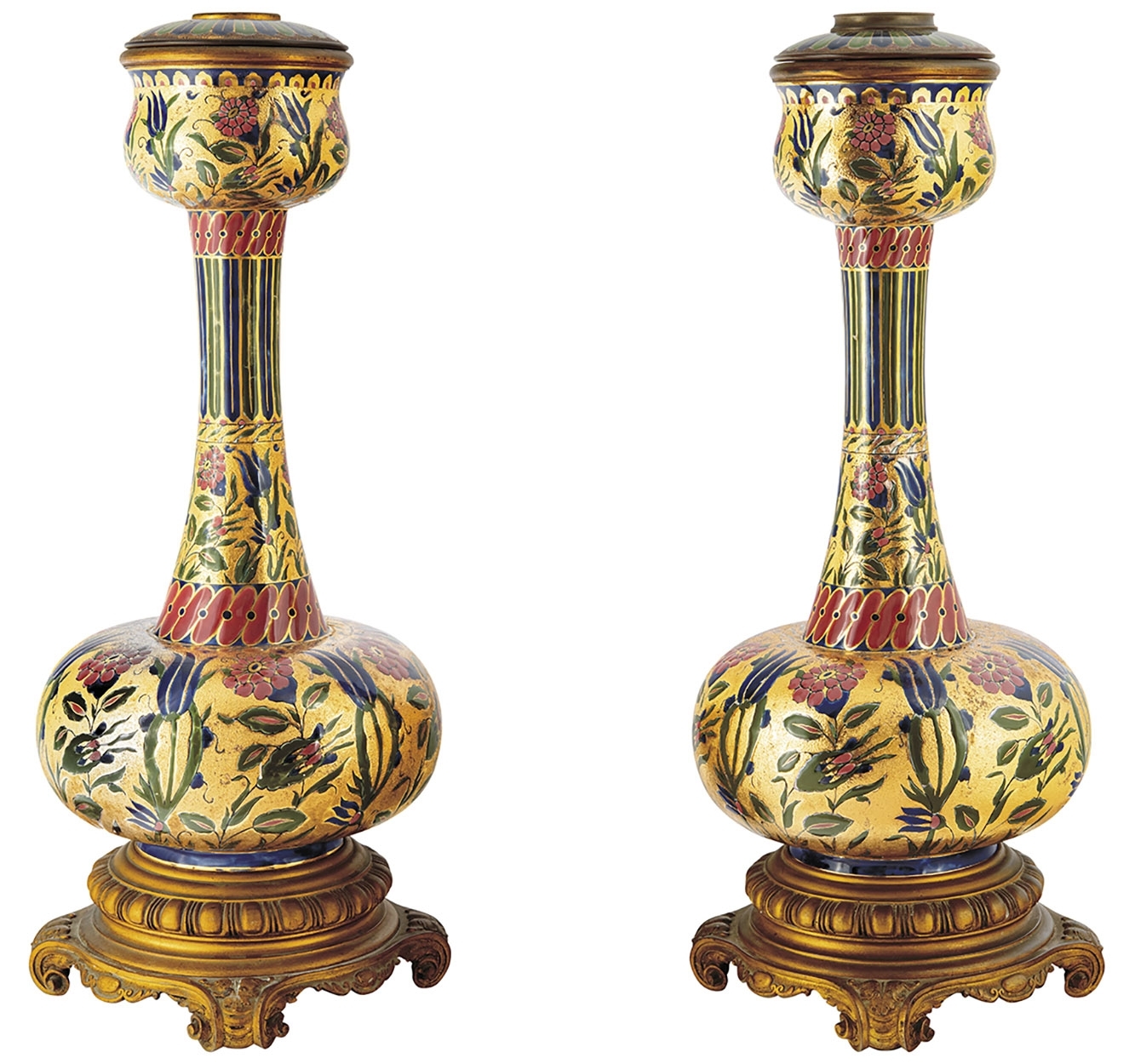 Zsolnay Oil-lamp pair of the „Persian” – series, Zsolnay, 1880s