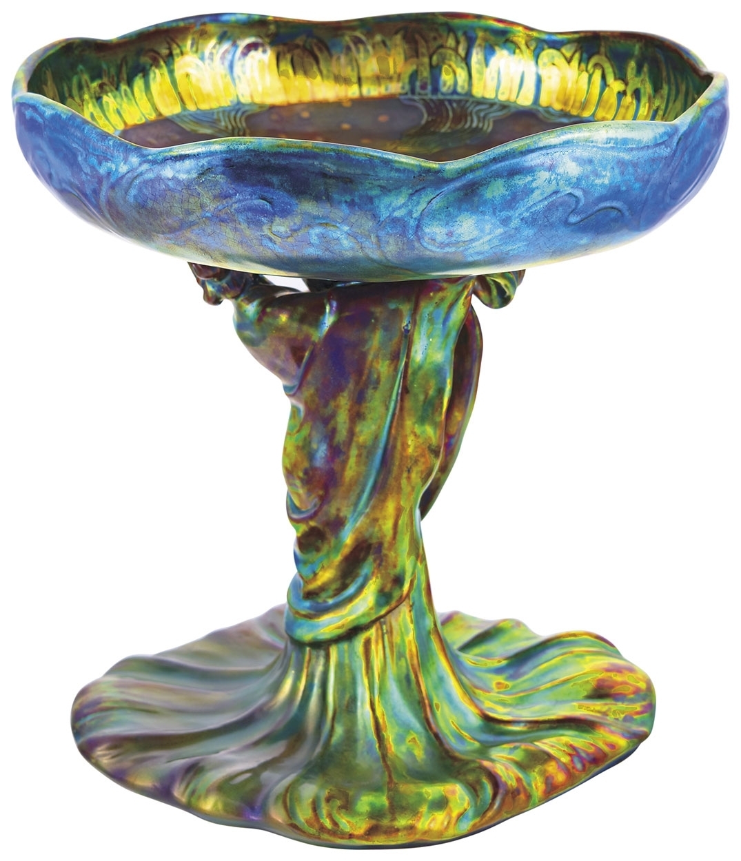 Zsolnay Bowl with a pedestal forming a Female figure, Zsolnay, around 1898