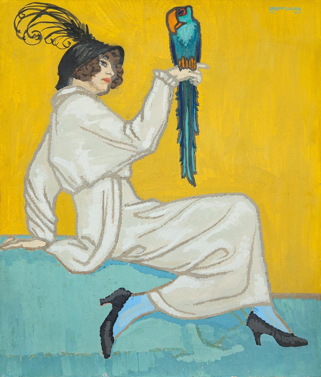 Greff Lajos (1888 - 1976) Lady with Parrot, 1914