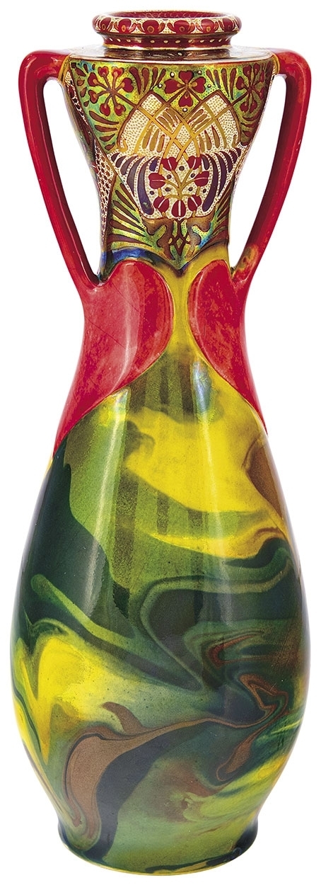 Zsolnay Vase with Leaf-figured Handles, Zsolnay, 1903