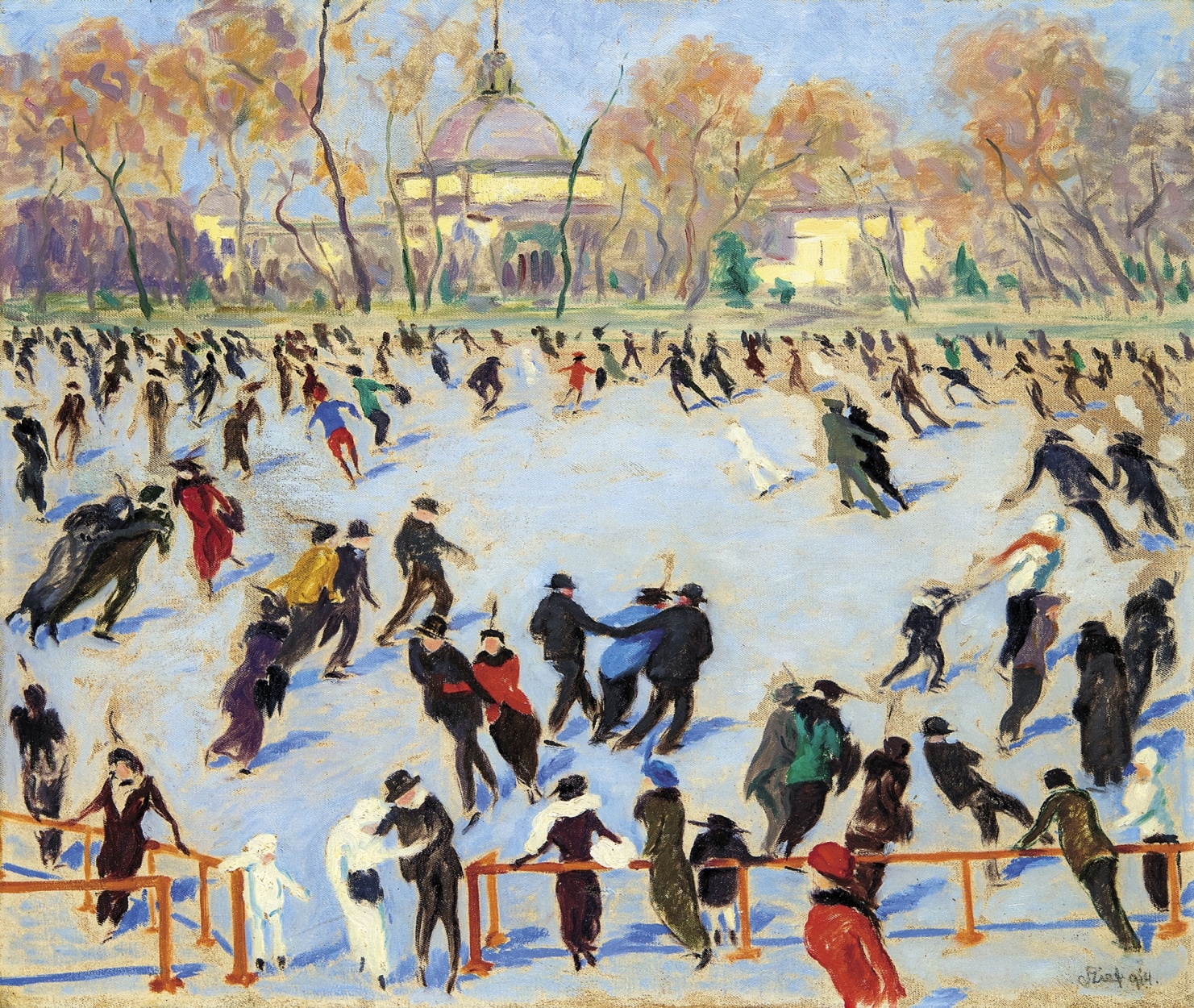 Szirt Oszkár 1889-1915 Ice Skaters (Ice Skaters at the City Park), 1914