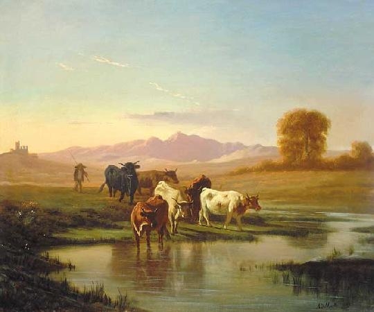 Markó András (1824-1895) Herd returning home, 1879