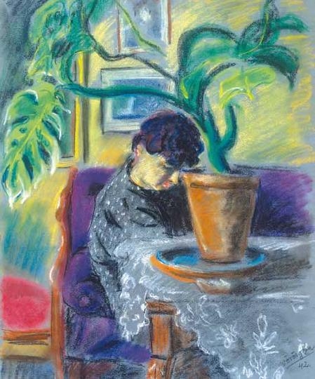 Vörös Géza (1897-1957) Woman reading, 1942
