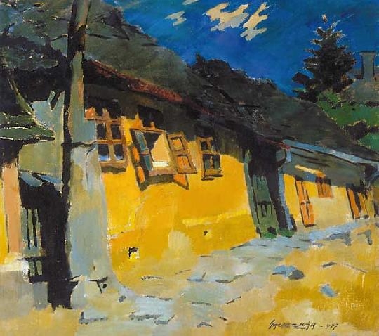 Nagy Oszkár (1883-1965) Bright sunny street in Nagybánya, 1937