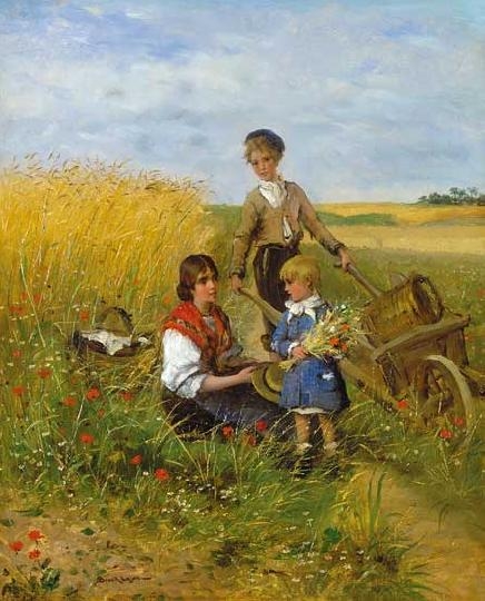 Bruck Lajos (1846-1910) Girls picking flowers
