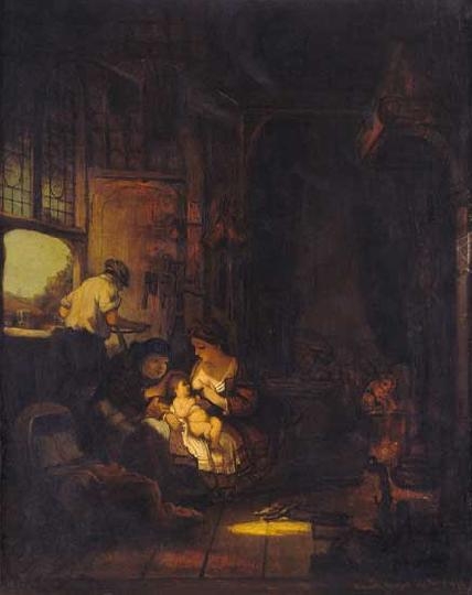 Bruck Lajos (1846-1910) Feeding the baby (Rembrandt copy), 1875