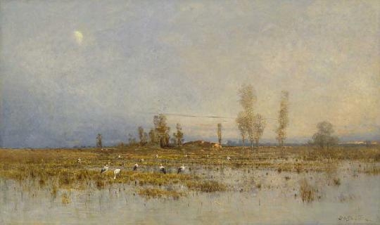 K. Spányi Béla (1852-1914) Storks' nest on the Hungarian Great Plain, 1888