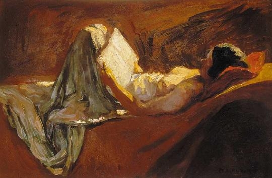 Perlmutter Izsák (1866-1932) Reading half-nude
