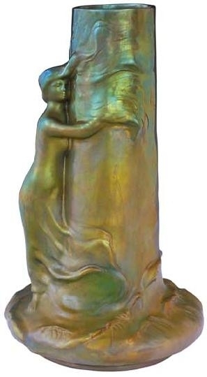 Zsolnay Vase with a woman in storm, Zsolnay, around 1900  Design: Lajos Mack, 1900