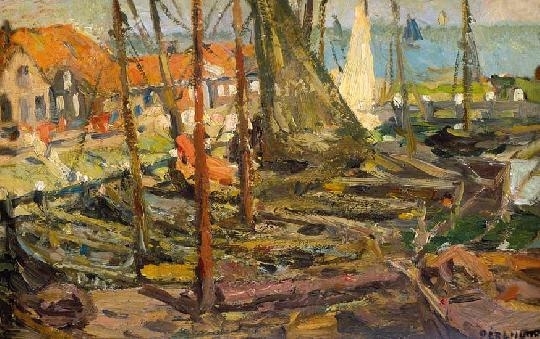 Perlmutter Izsák (1866-1932) Volendam Harbour, 1901