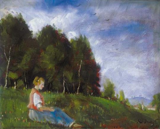 Rudnay Gyula (1878-1957) Mezőn üldögélő kislány