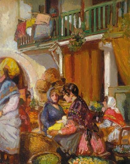 Herrer Cézár (1868-1919) Colourful market scene