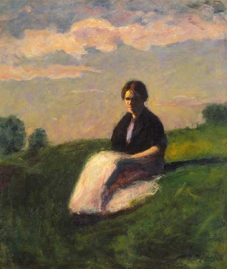 Koszta József (1861-1949) Girl sitting in the meadow, first half of the 1900s