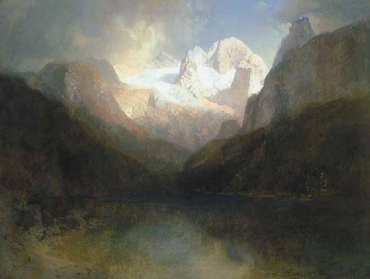 Molnár József (1821-1899) Gassaui tó Salzkammergutban, és a Hátoldalon: Jelenet
