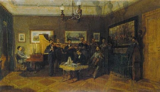Adam, Emil (1843-1924) Házimuzsika a breznai kastélyban, 1877