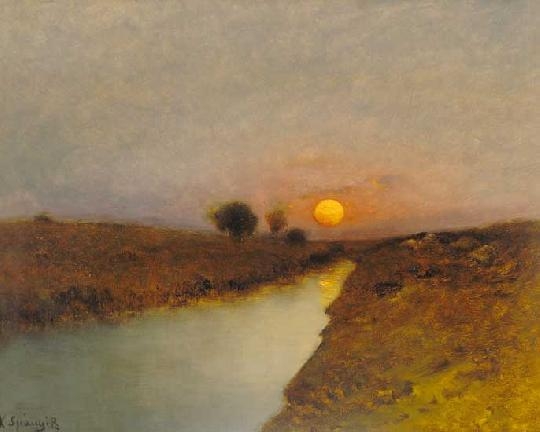 K. Spányi Béla (1852-1914) Sunset on the riverside
