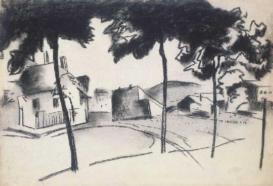 Kádár Béla (1877-1956) Line of trees with houses, around 1921