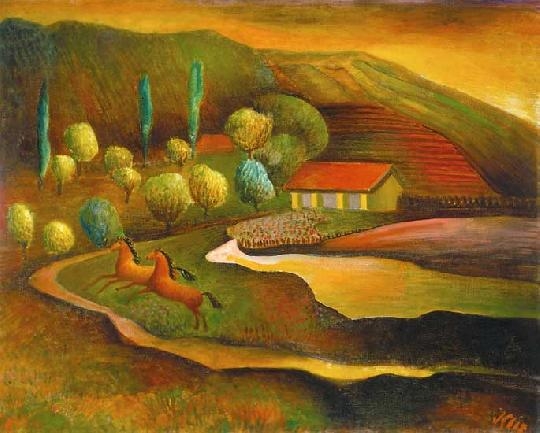Klie Zoltán (1897-1992) Landscape with horses
