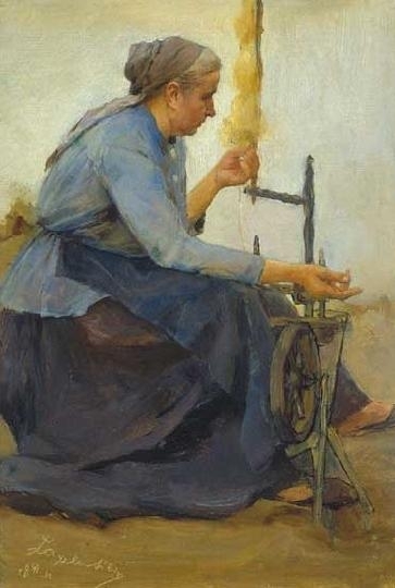 László Fülöp (1869-1937) Old woman with a spinning wheel (study for the main figure of the piece Story teller), 1891