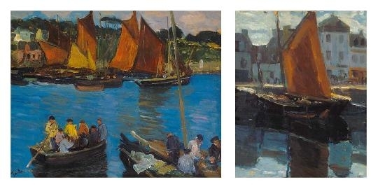 Tibor Ernő (1885-1945) Fishermen On the reverse: sailing boat