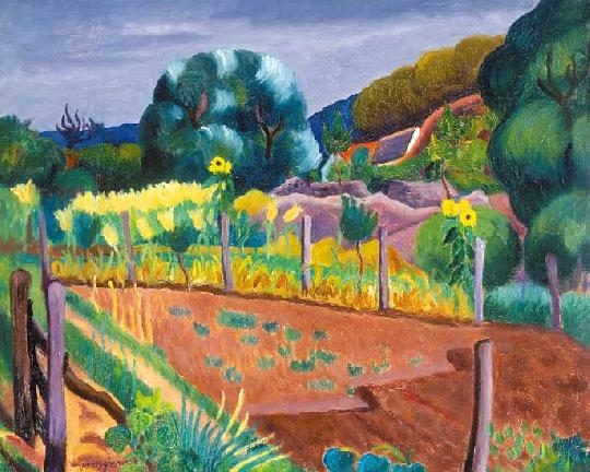 Vörös Géza (1897-1957) Landscape with sunflowers, 1943