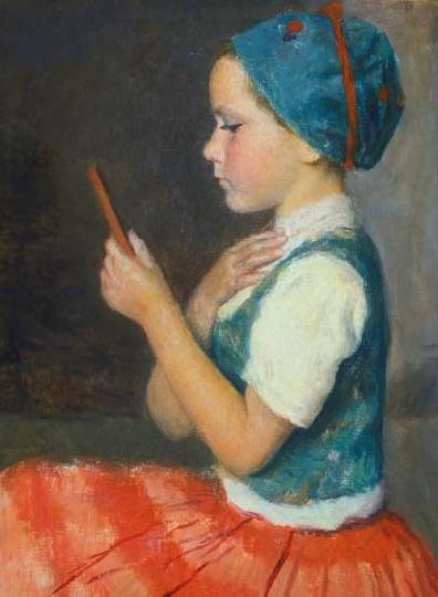 Glatz Oszkár (1872-1958) Kislány tükörrel, 1942