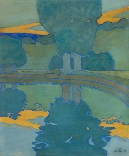 Körösfői-Kriesch Aladár (1863-1920) Vízparti tükröződés, 1906 és Kastélypark, 1909