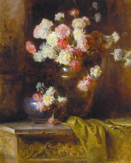 Benczúr Ida, Dolányiné (1876-1970) Still life with gillyflowers