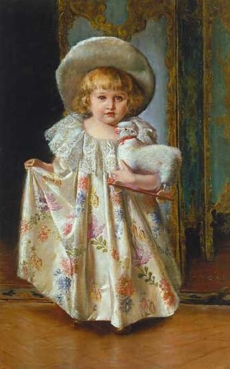 Ismeretlen festő Little girl with lamb