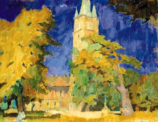 Nagy Oszkár (1883-1965) St. Stephen's tower in Nagybánya, 1953