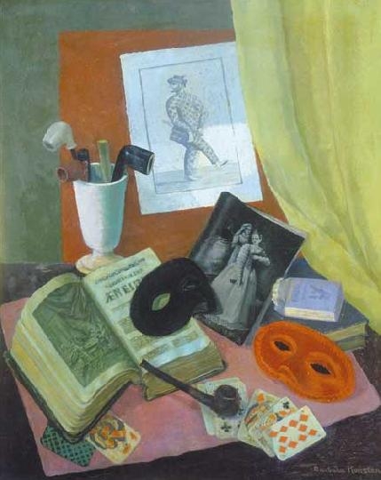 Konstan, Barbára (1908-) Csendélet maszkokkal, kártyával és az Aeneisszel, 1952