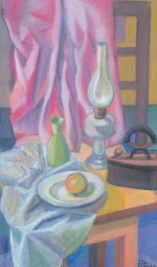 Pittner Olivér (1911-1971) Still life with table and oil lamp