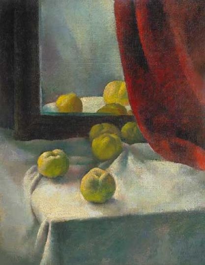 Abonyi Ernő (1884-1941) Still life with table and apples
