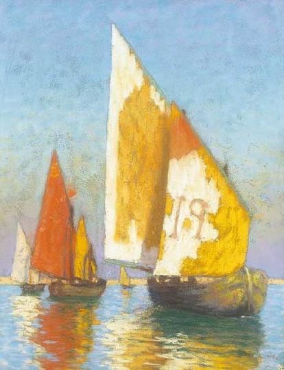 Poll Hugó (1867-1931) Sailing boats on the coast of Brittany