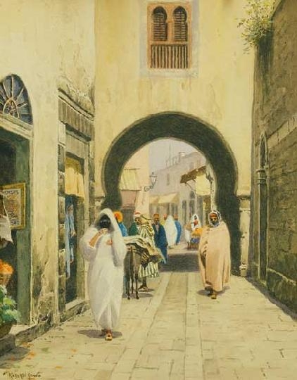 Koszkol Jenő (1868-1935) Tunisian street scene