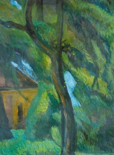 Perlrott-Csaba Vilmos (1880-1955) A szentendrei művésztelep kertje, és hátoldalán: Gráber Margit: Szentendrei utcarészlet