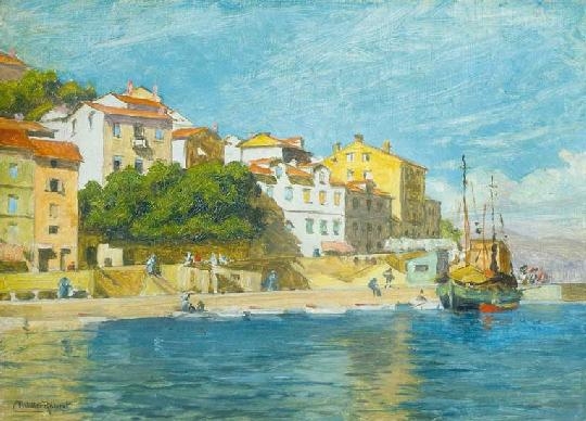 Nádler Róbert (1858-1938) Small Italian harbour