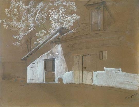 Mednyánszky László (1852-1919) Barn with a blooming tree