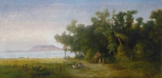 Telepy Károly (1828-1906) Fishermen on the Lake Balaton with Badacsony in the background, 1898