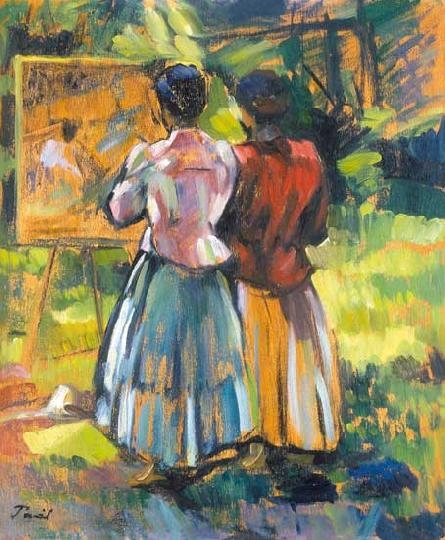 Paál Albert (1895-1968) Girls in front of the painter's easel