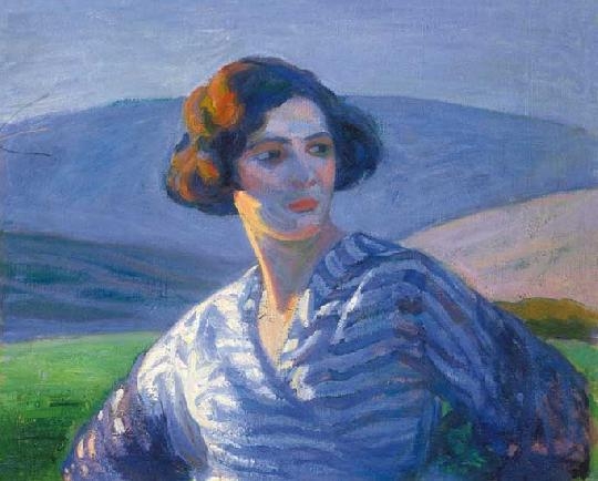 Ács Ferenc (1876-1949) Lady in the glow of the setting sun