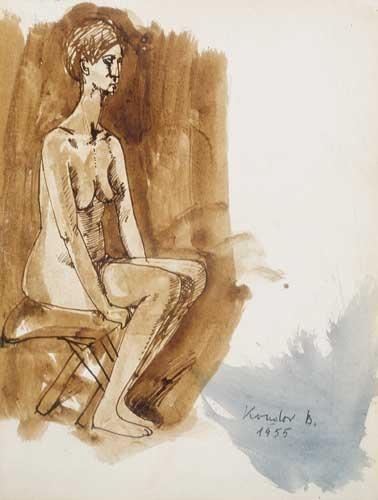 Kondor Béla (1931-1972) Female nude sitting, 1955