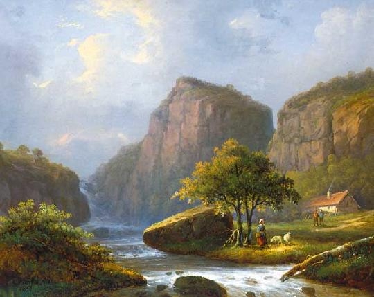 Markó Károly, Ifj. (1822 - 1891) Waterfall in the mountains, 1858