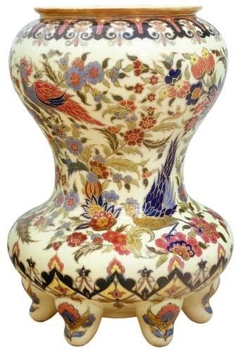 Zsolnay Vase with six feet, Zsolnay, around 1882,  Decoration design: Júlia Zsolnay
